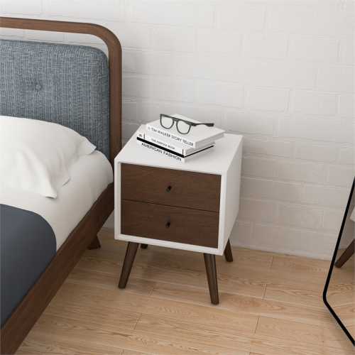 Pemberly Row Mid-Century Solid Wood 2-drawer Nightstand in White