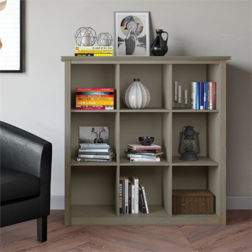 Pemberly Row Transitional Wood 9 Cube Bookcase and Unit in Gray