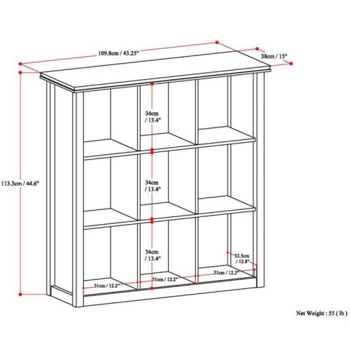 Pemberly Row Modern Wood 9 Cube Bookcase and Unit in Russet Brown