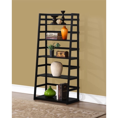 PEMBERLY ROW  Transitional Wood (63" X 30") Ladder Shelf Bookcase In In Black