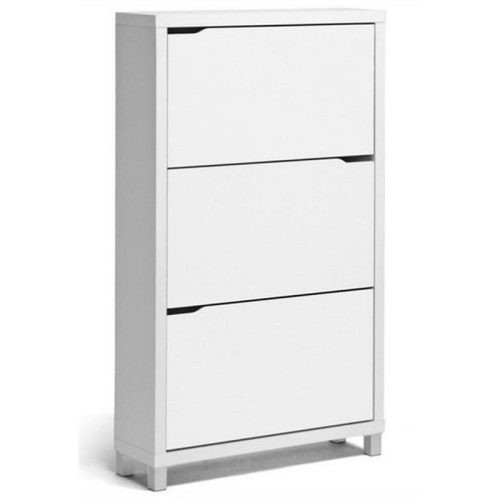 BOWERY HILL  Modern 3 Shelf Shoe Storage Cabinet In In White