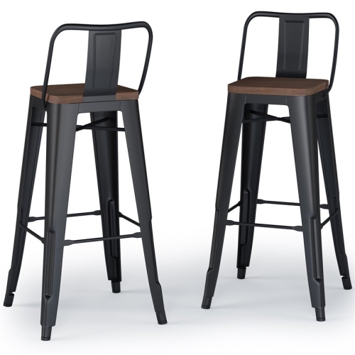 Image 1 de 8.. Tabouret de bar industriel Pemberly Row à siège en bois de 30 po, noir