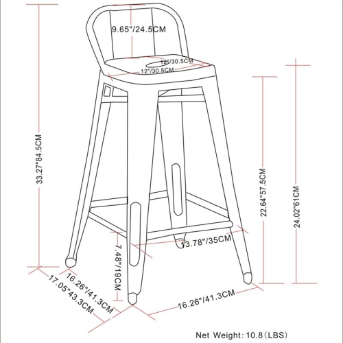 Pemberly Row Contemporary 24" Metal Counter Stool in Gray