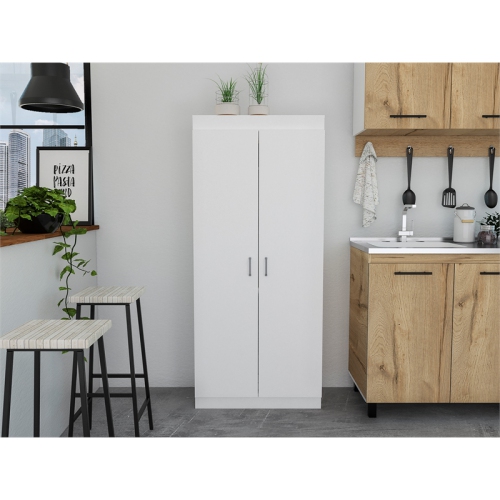 Pemberly Row Transitional White Modern Wood Pantry Cabinet