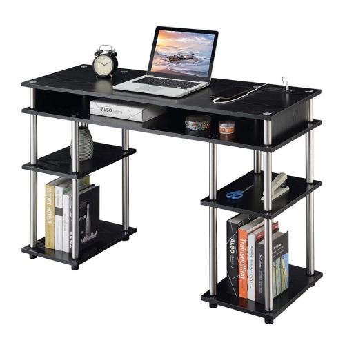 Image 1 of 4.. Pemberly Row Student Desk with Charging Station in Black Wood Finish