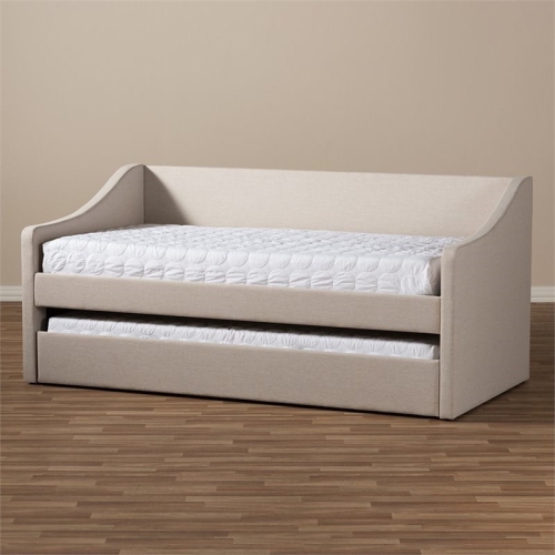 Bowery Hill Upholstered Daybed with Trundle in Beige