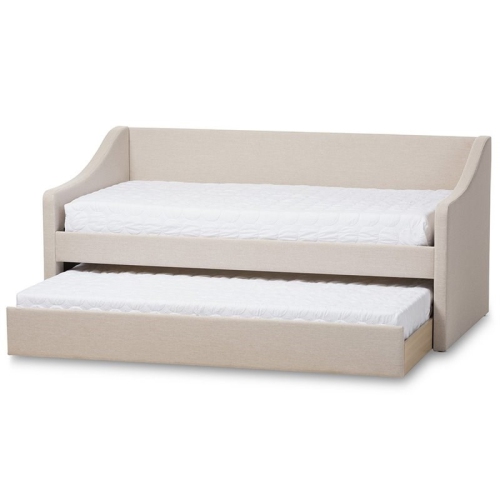 Bowery Hill Upholstered Daybed with Trundle in Beige