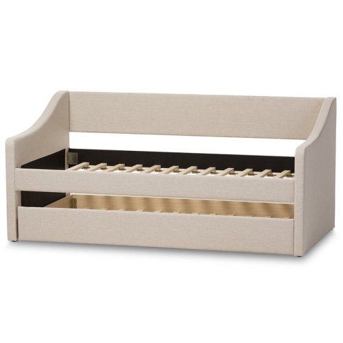 Bowery Hill Upholstered Daybed with Trundle in Beige