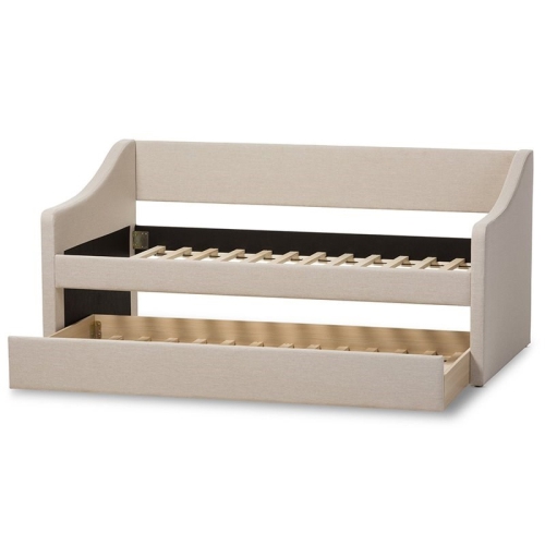 Bowery Hill Upholstered Daybed with Trundle in Beige