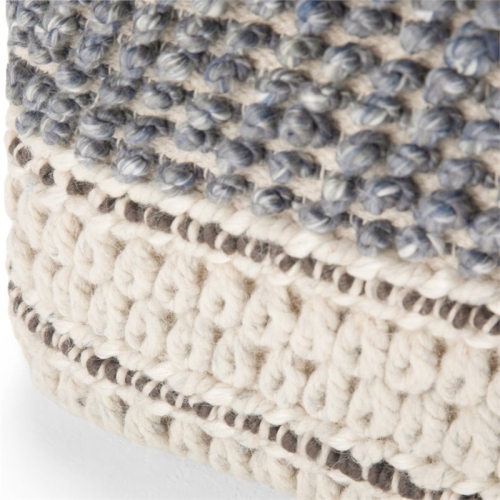 Trent Home Boho Square Pouf in Blue and Natural Handloom Woven