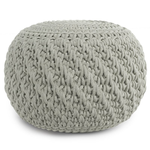 PEMBERLY ROW  Modern Boho Round Knitted Fabric Pouf In Light Gray