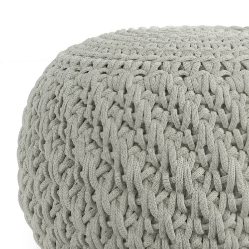 Pemberly Row Modern Boho Round Knitted Fabric Pouf in Light Gray