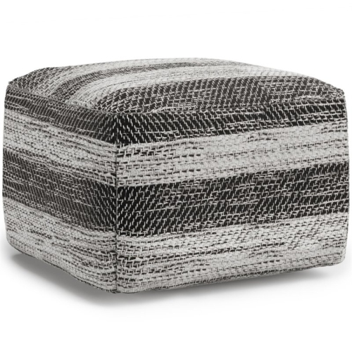 PEMBERLY ROW  Transitional Boho Square Fabric Pouf In Gray Melange Cotton