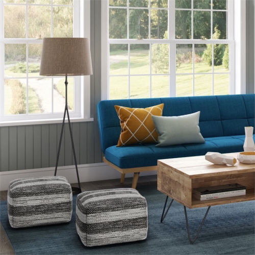 Pemberly Row Transitional Boho Square Fabric Pouf in Gray Melange Cotton