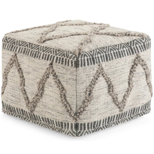 Trent Home Boho Square Pouf in Gray and Natural Handloom Woven Pattern