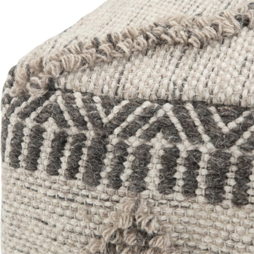 Trent Home Boho Square Pouf in Gray and Natural Handloom Woven Pattern
