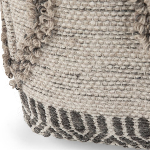 Trent Home Boho Square Pouf in Gray and Natural Handloom Woven Pattern