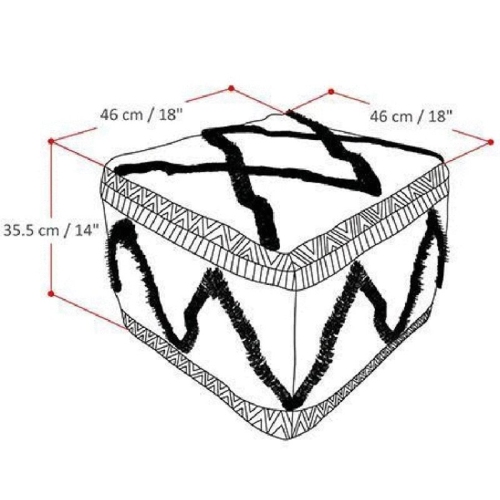 Trent Home Boho Square Pouf in Gray and Natural Handloom Woven Pattern