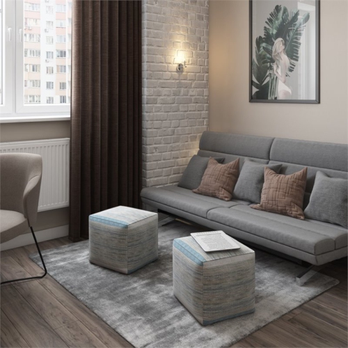 Trent Home Boho Cube Pouf in Blue Melange Cotton