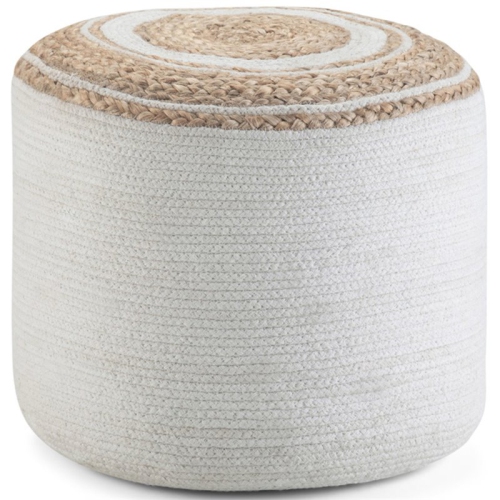 TRENT HOME  Boho Round Braided Pouf In Natural Cotton