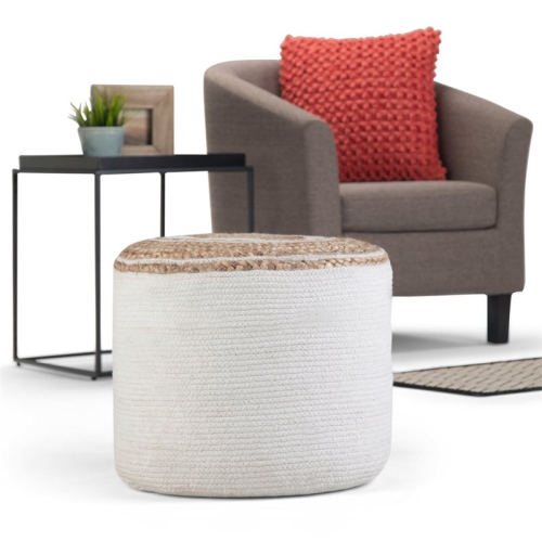 Trent Home Boho Round Braided Pouf in Natural Cotton