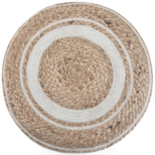 Trent Home Boho Round Braided Pouf in Natural Cotton