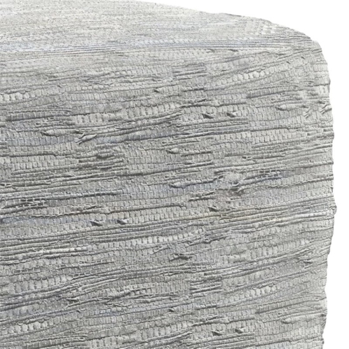 Pemberly Row Transitional Genuine Leather Boho Square Pouf in Cream