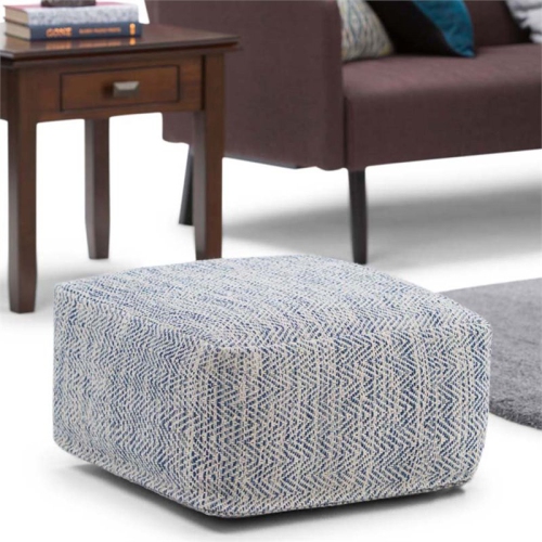 Trent Home Boho Square Pouf in Patterned Denim Blue Melange Cotton