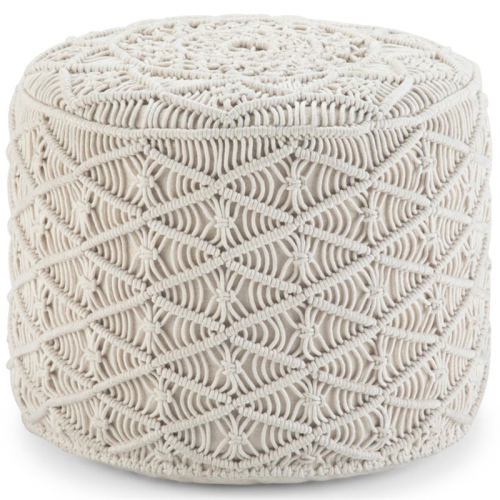 TRENT HOME  Boho Round Macrame Pouf In Natural Cotton