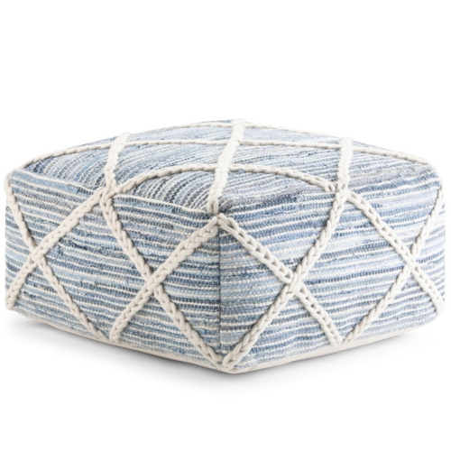 Trent Home Boho Square Pouf in Blue and Natural Handloom Woven