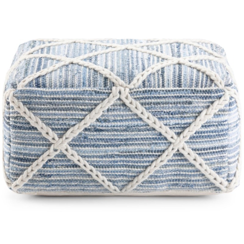 Trent Home Boho Square Pouf in Blue and Natural Handloom Woven
