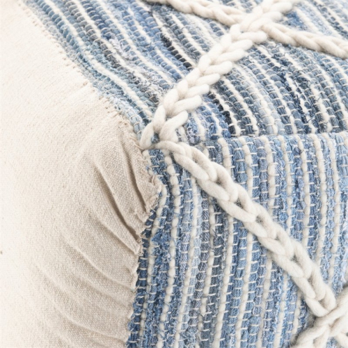 Trent Home Boho Square Pouf in Blue and Natural Handloom Woven