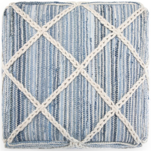 Trent Home Boho Square Pouf in Blue and Natural Handloom Woven