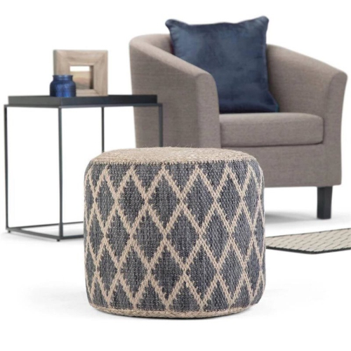 Trent Home Boho Round Pouf in Gray and Natural Woven Braided Jute
