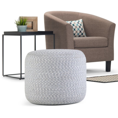 Trent Home Boho Round Braided Pouf in Blue and Natural Cotton