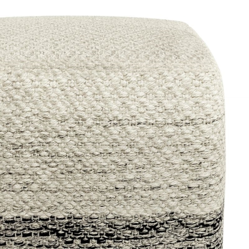 Pemberly Row Modern Boho Square Woven Pouf in Gray and White