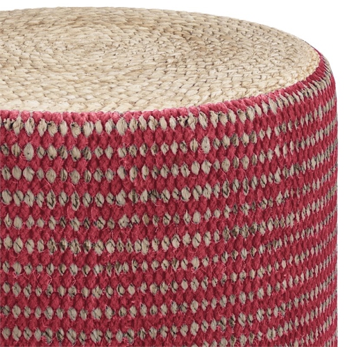 Trent Home Boho Round Braided Pouf in Natural and Maroon Jute
