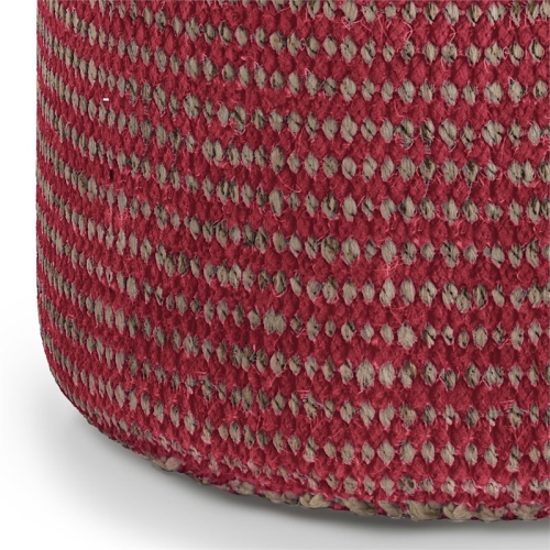 Trent Home Boho Round Braided Pouf in Natural and Maroon Jute