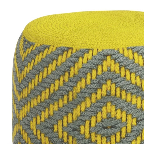 Pemberly Row Traditional Boho Round Woven Pouf in Gray and Yellow