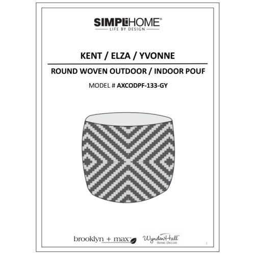 Pemberly Row Traditional Boho Round Woven Pouf in Gray and Yellow