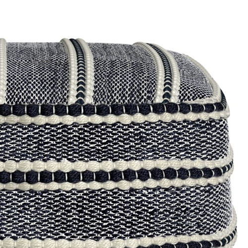 Pemberly Row Modern Fabric Boho Square Woven Pouf in Navy and White