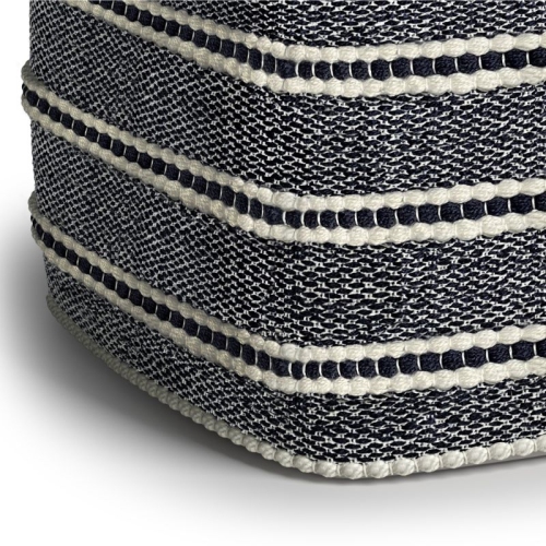 Pemberly Row Modern Fabric Boho Square Woven Pouf in Navy and White