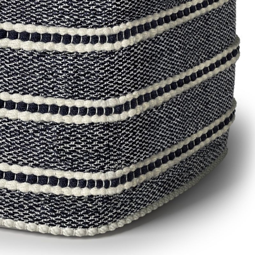 Pemberly Row Modern Fabric Boho Square Woven Pouf in Navy and White