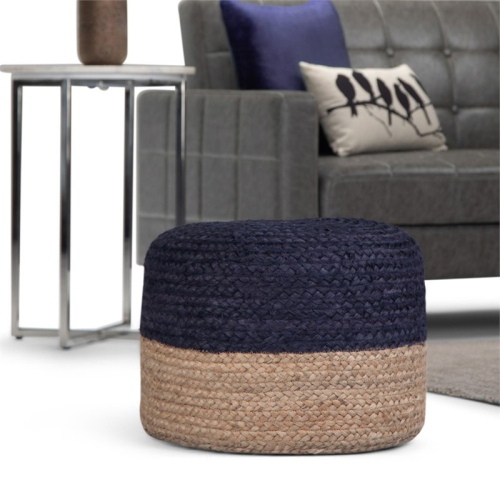 Trent Home Boho Round Pouf in Navy and Natural Braided Jute