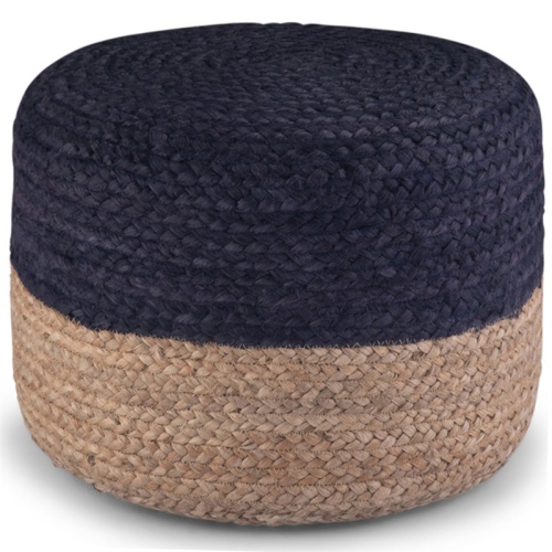 Trent Home Boho Round Pouf in Navy and Natural Braided Jute