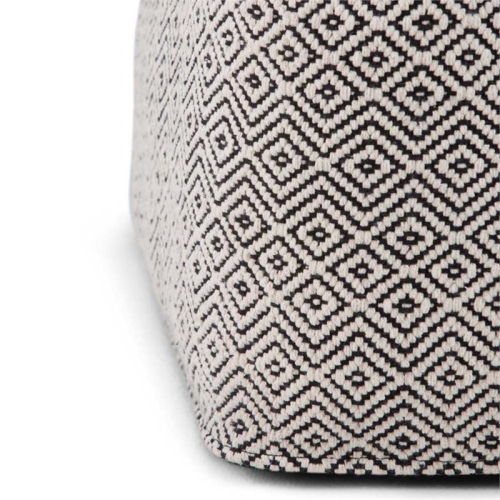Pemberly Row Mid-Century Square Fabric Pouf in Patterned Black and Natural