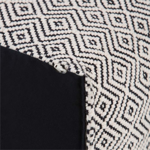 Pemberly Row Mid-Century Square Fabric Pouf in Patterned Black and Natural