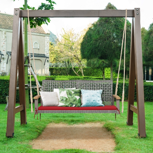 Costway 2-Person Patio Wicker Hanging Swing Chair Loveseat Cushion Porch