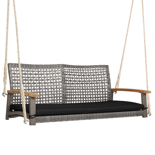 Costway 2-Person Patio Wicker Hanging Swing Chair Loveseat Cushion Porch