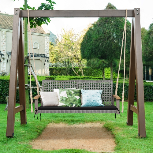 Costway 2-Person Patio Wicker Hanging Swing Chair Loveseat Cushion Porch